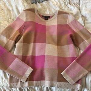 Tahari Pink and Tan Checkered Sweater